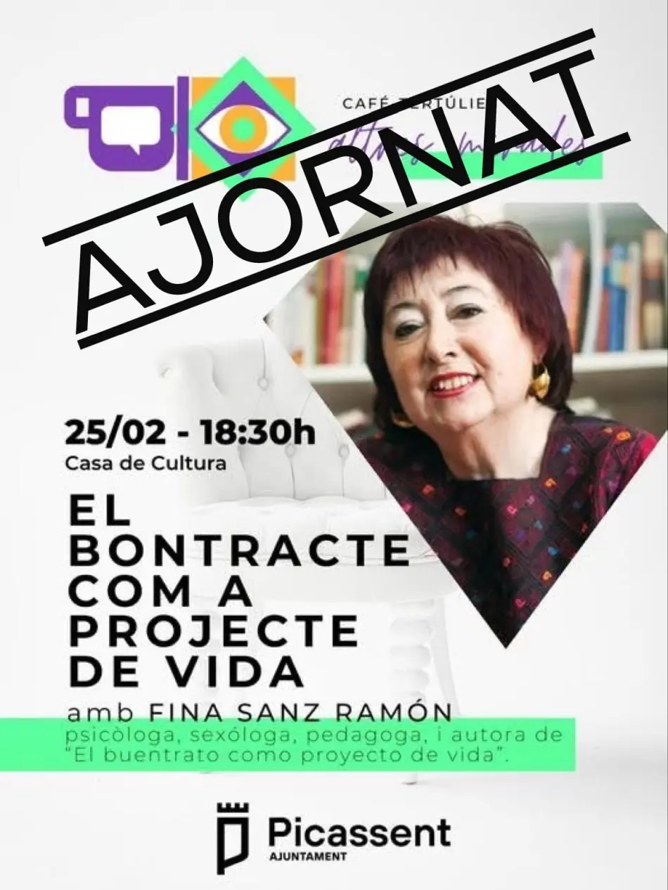 Cartel aplazada tertulia en Casa Cultura Picassent "El buentrato como forma de vida".